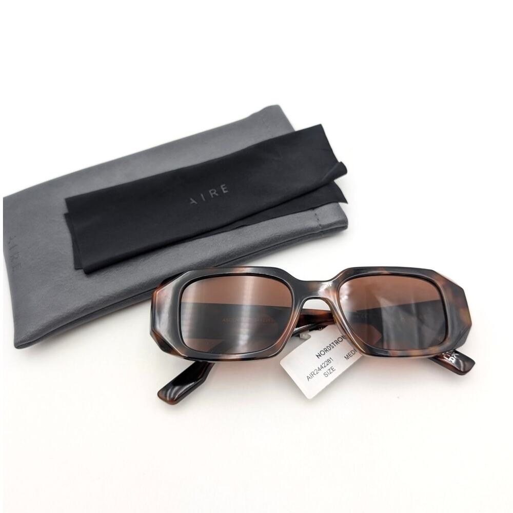 Aire Ascendant Rectangle Sunglasses Dark Tort Frame W/ Brown Mono Lens Size M